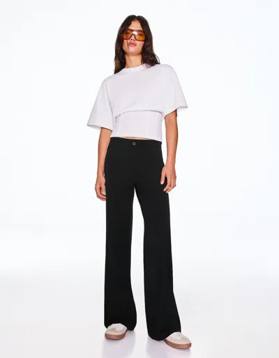 Bershka Wide-leg Trousers In Black