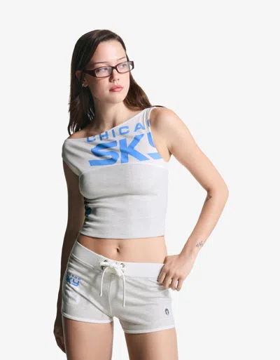 Bershka Wnba Sleeveless Asymmetric T-shirt In White