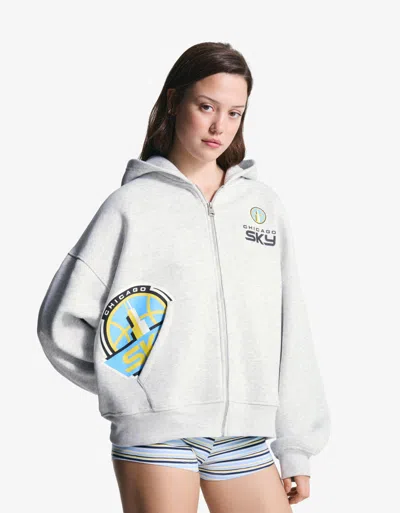 Bershka Wnba Zip-up Hooded Sweatshirt In White