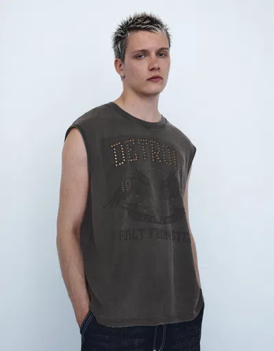 Bershka Worker T-shirt With Print In Brown