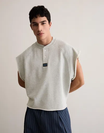Bershka Worker-fit Plush T-shirt In Gray