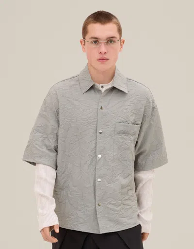 Bershka Wrinkle Effect Short Sleeve Shirt In Gray