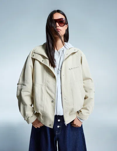 Bershka Zip-up Jacket In Neutral