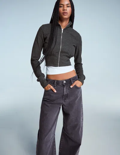 Bershka Zip-up Sweatshirt In Black