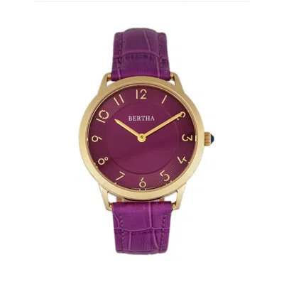 Bertha Abby Swiss Leather-band Watch In Purple