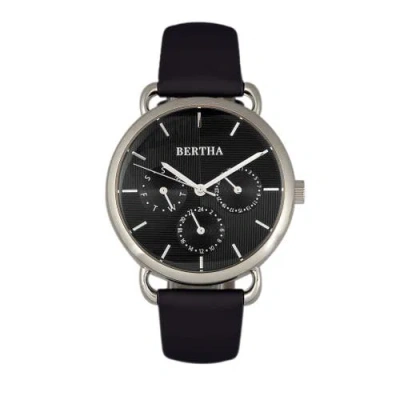 Bertha Gwen Leather-band Watch W/day/date In Black