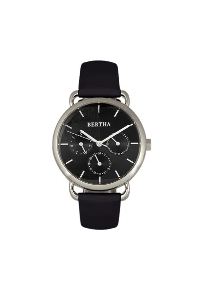 Bertha Gwen Leather-band Watch With Day & Date In Black