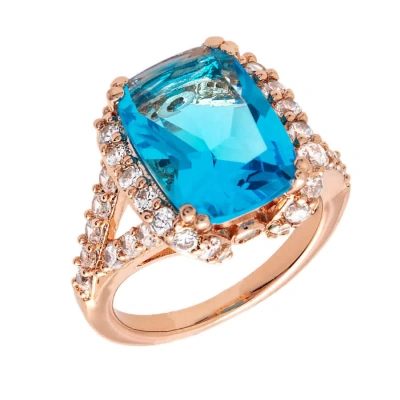Bertha Juliet Collection Women's 18k Rg Plated Blue Statement Fashion Ring Size 6 In Rose Gold-tone