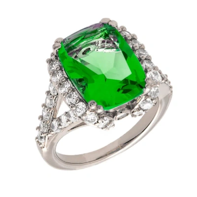 Bertha Juliet Collection Women's 18k Wg Plated Green Statement Fashion Ring Size 6 In White