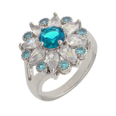 Bertha Juliet Collection Women's 18k Wg Plated Light Blue Floral Statement Fashion Ring Size 5 In White