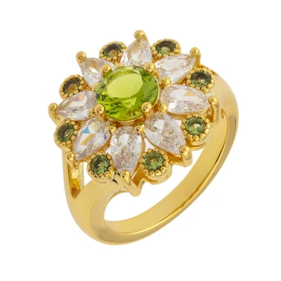 Bertha Juliet Collection Women's 18k Yg Plated Light Green Floral Statement Fashion Ring Size 5 In Yellow