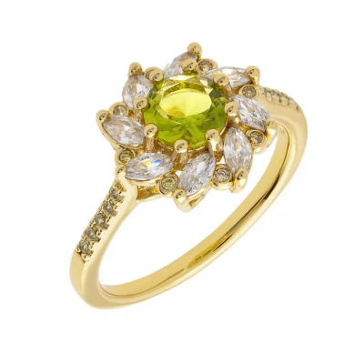 Bertha Juliet Collection Women's 18k Yg Plated Light Green Flower Fashion Ring Size 5 In Yellow