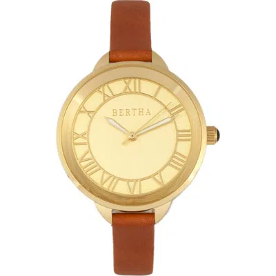 Bertha Quartz Madison Collection Camel And Gold Leather Watch 36mm In Camel/gold