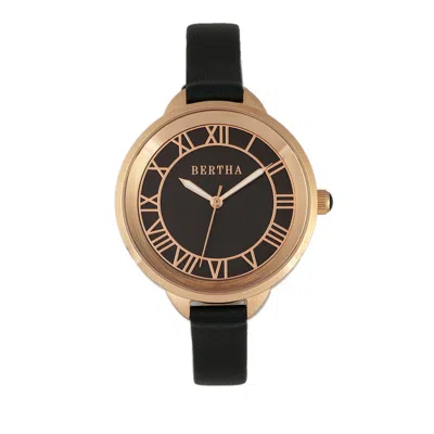 Bertha Quartz Madison Collection Black And Rose Gold Leather Watch 36mm In Black/rose Gold