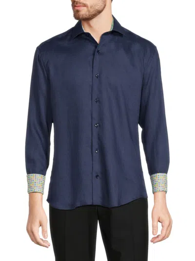 Bertigo Men's Contrast Cuff Linen Shirt In Navy