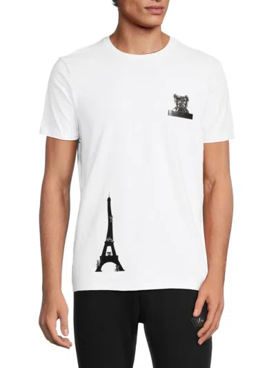 Bertigo Men's Eiffel Tower Crewneck Tshirt In White
