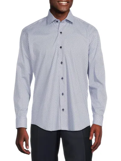 Bertigo Men's Geometric Print Shirt In White Navy