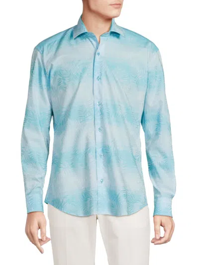 Bertigo Men's Leaf Print Ombre Shirt In Turquoise