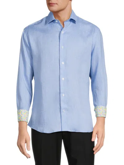 Bertigo Men's Long Sleeve Linen Shirt In Blue