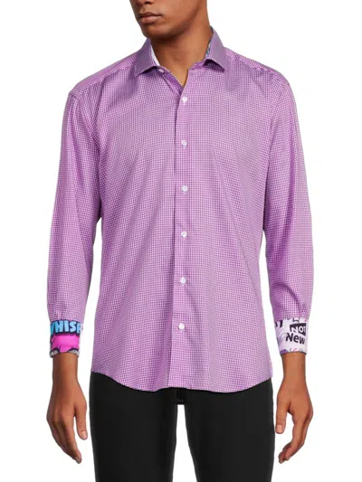 Bertigo Men's Nico Micro Check Shirt In Purple
