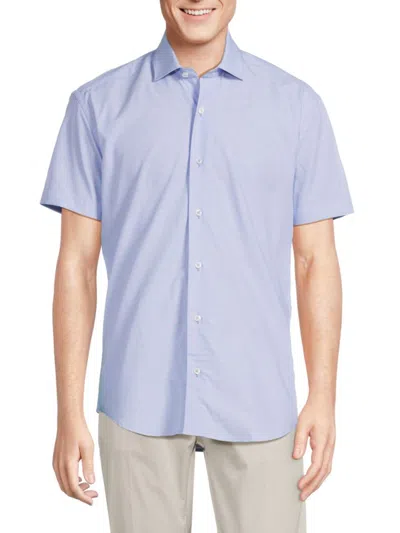Bertigo Men's Polka Dot Short Sleeve Button Down Shirt In Blue