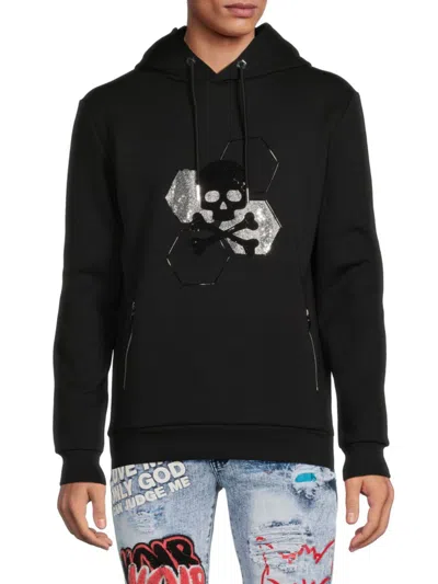 Bertigo Men's Roger Skull Rhinestone Pullover Hoodie In Black