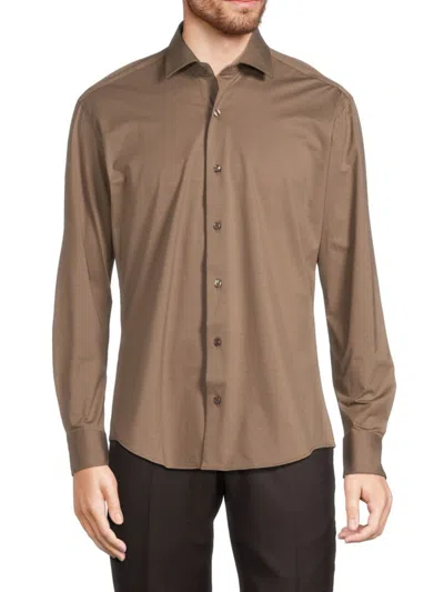 Bertigo Men's Solid Long Sleeve Shirt In Olive Brown