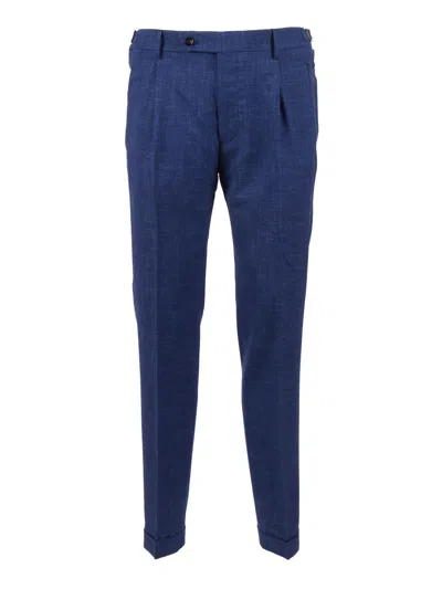 Berwich Blue Retro Long Textured Straight-leg Pants