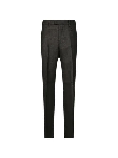 Berwich Check-pattern Wool Tailored Pants In Black