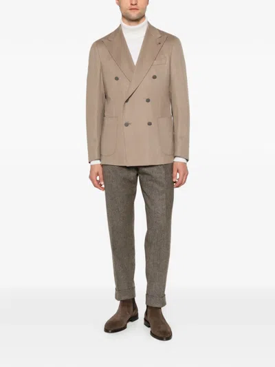 Berwich Chiaia Herringbone Pleated Trousers In Gray