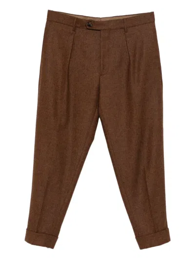Berwich Chiaia Pleated Cuffed Trousers In Brown