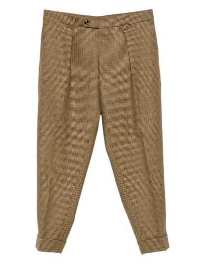 Berwich Chiaia Pleated Houndstooth Trousers In Brown