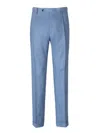 Berwich Classic Tailored Blue Linen Blend Pants In Blue