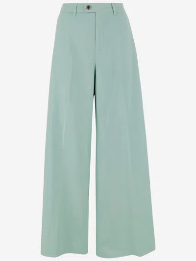 Berwich Cotton And Silk Stretch Trousers In Green