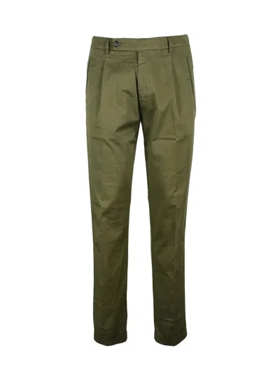 Berwich Cotton Stretch Trousers With Flat Front And Versatile Design In Green