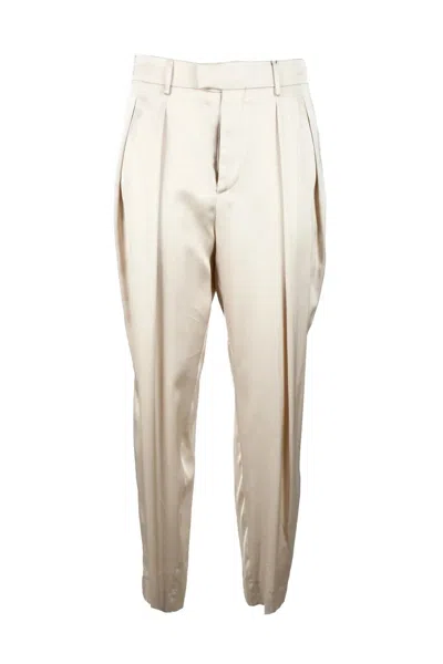 Berwich Cropped Beige Trousers With Fluid Drape And Tailored Silhouette In Neutral