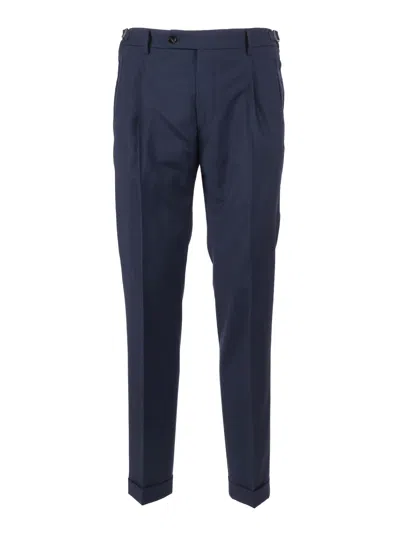 Berwich Deep Blue Virgin Wool Straight-leg Pants In Multi