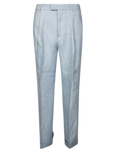 Berwich Doppia Pince Mini Linen Trousers In Gray