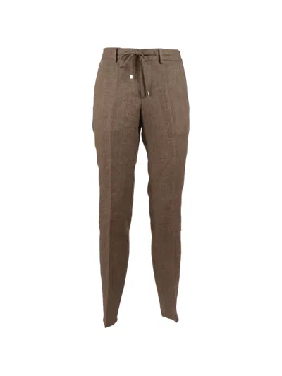 Berwich Drawstring Linen Tailored Trousers In Brown