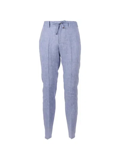 Berwich Drawstring-waist Linen Trousers In Blue