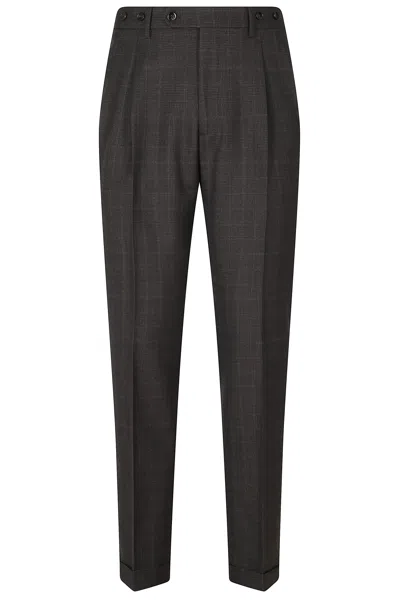 Berwich Grey 2 Pinces Barber Virgin Wool Tailored Trousers In Black