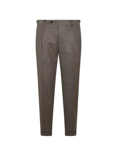 Berwich Herringbone Pleat-detail Trousers In Brown