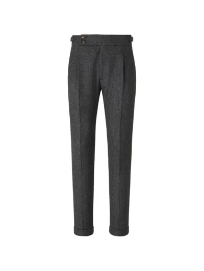 Berwich Herringbone Pleated Trousers In Gray