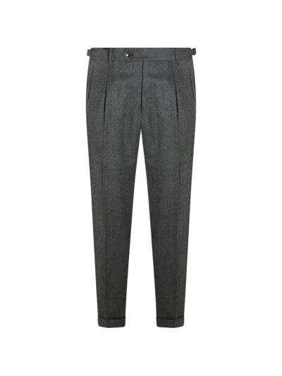 Berwich Herringbone Pleated Trousers In Gray