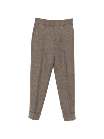 Berwich Herringbone-pattern Wool Trousers In Brown