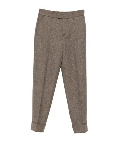 BERWICH HERRINGBONE-PATTERN WOOL TROUSERS