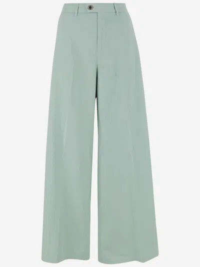 Berwich Light Green Cotton And Silk Stretch Trousers In Blue