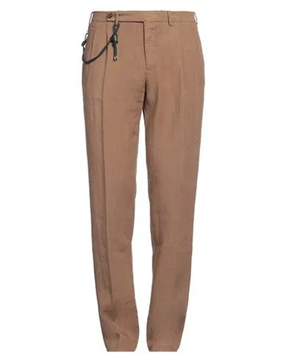 Berwich Man Pants Camel Size 38 Linen In Brown