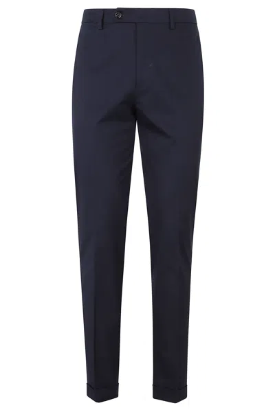 Berwich Navy Yretro Darts Turn-up Cotton-blend Trousers In Blue