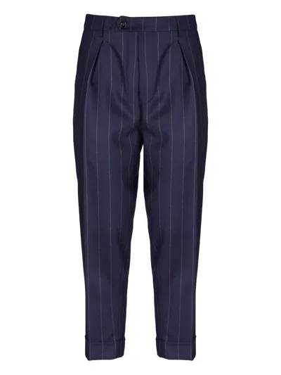 Berwich Pinstripe Pleated Trousers In Blue